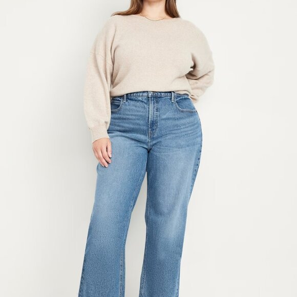 TWO Pair Old Navy Extra High-Rise Denim Jeans white and medium denim sz 18 - Picture 1 of 6